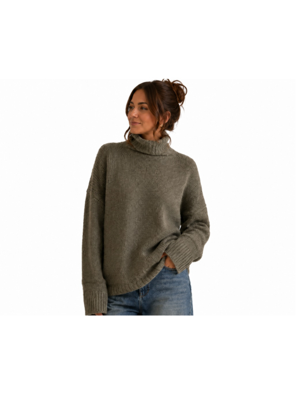 Women’s Fuzzy Long Sleeve Turtleneck Sweater – Army Green – Size XL – NWT